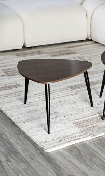 Contemporary Nesting Tables 2pc Set Metal And Solid Wood With Space Saving Design Natural / Black