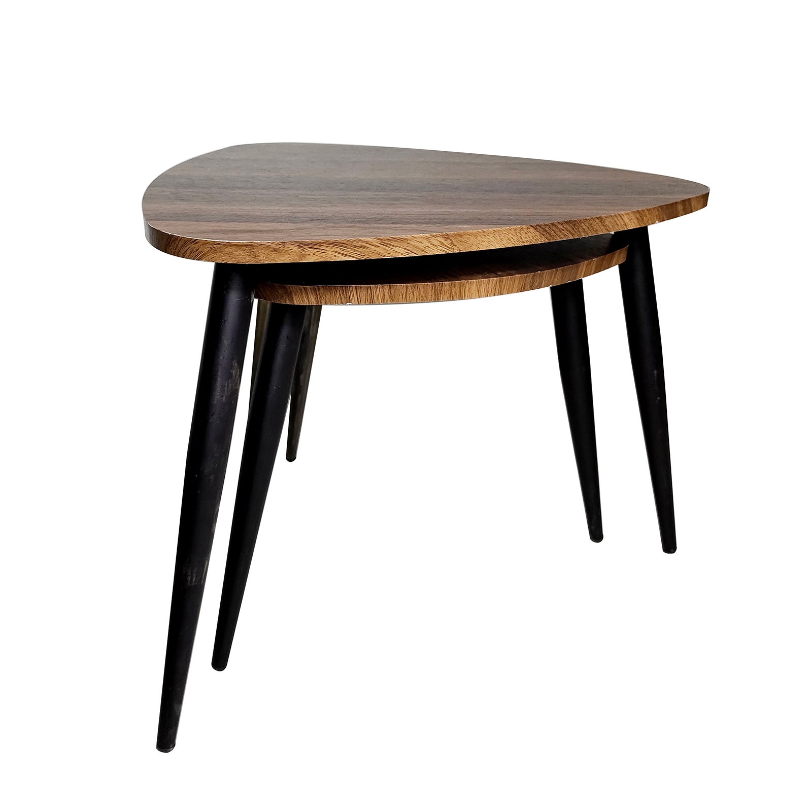 Contemporary Nesting Tables 2pc Set Metal And Solid Wood With Space Saving Design Natural / Black