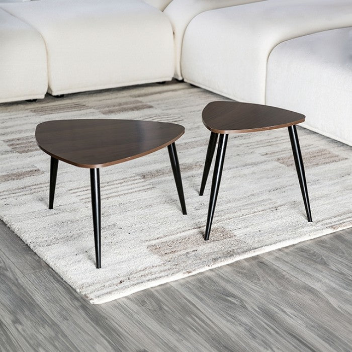 Contemporary Nesting Tables 2pc Set Metal And Solid Wood With Space Saving Design Natural / Black