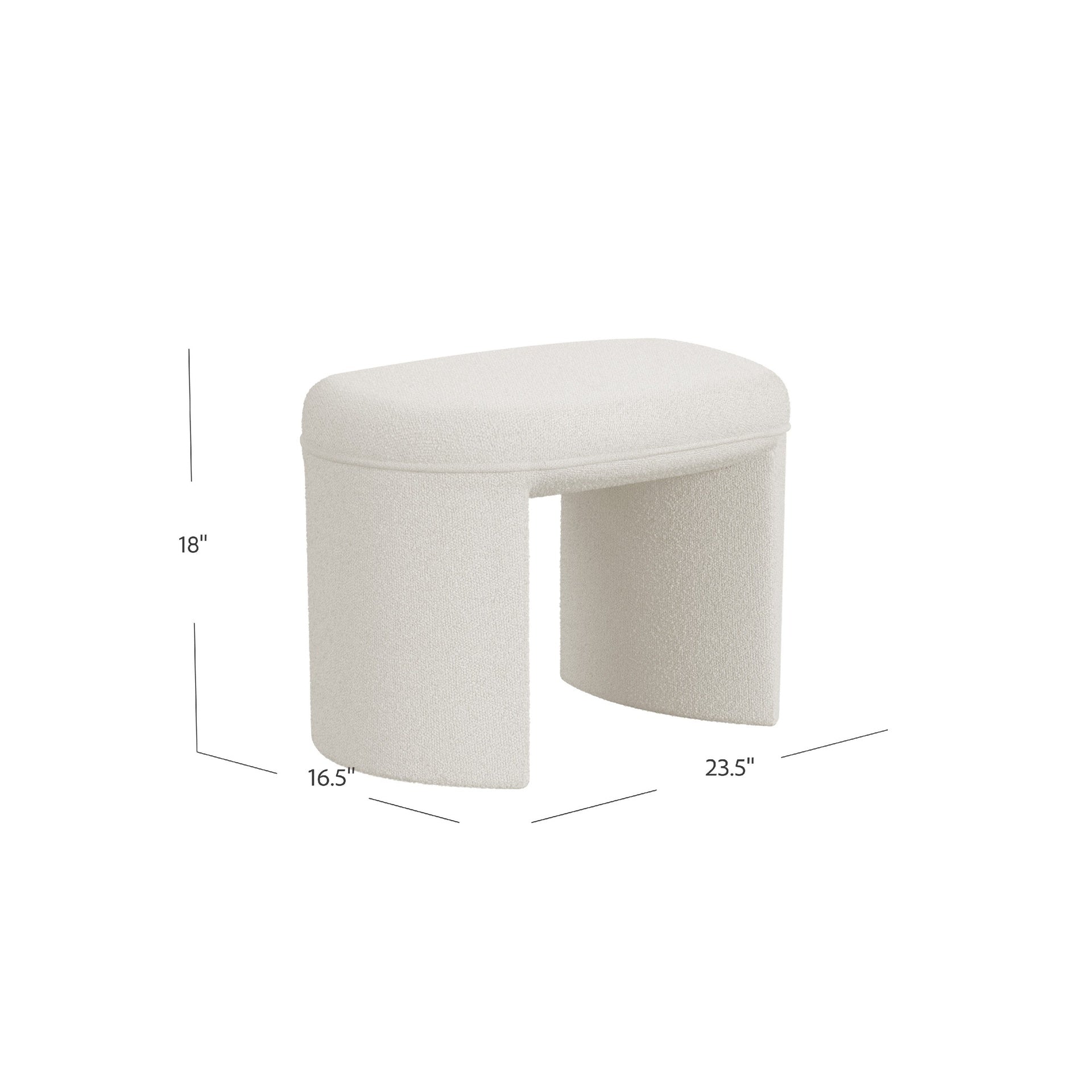 Max Ottoman Footstool with Saddle Seat, Cream White Boucle, 24 Inch