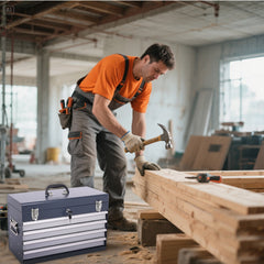 Heavy Duty Metal Tool Box, 21-inch, Portable Metal Tool Box with 4 Drawers, Small Tool Chest with EVA Liners, Ball Bearing Slide Drawers Locking & Powder Coated Finish, Multi-Function Tool Organizer