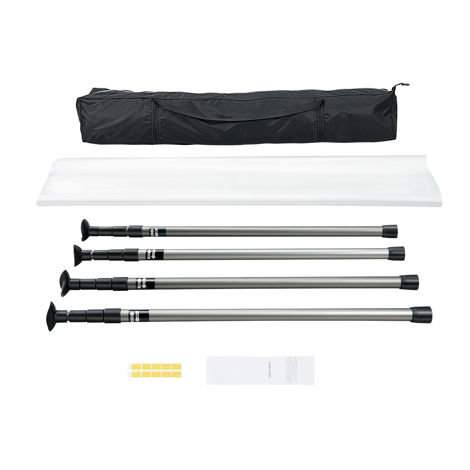Dust Barrier Poles, Carry Bag, 10 Ft Poles with 4 Telescoping Poles, and 32.8x13.12 Ft Plastic Film, for Interior Decoration and Painting Projects