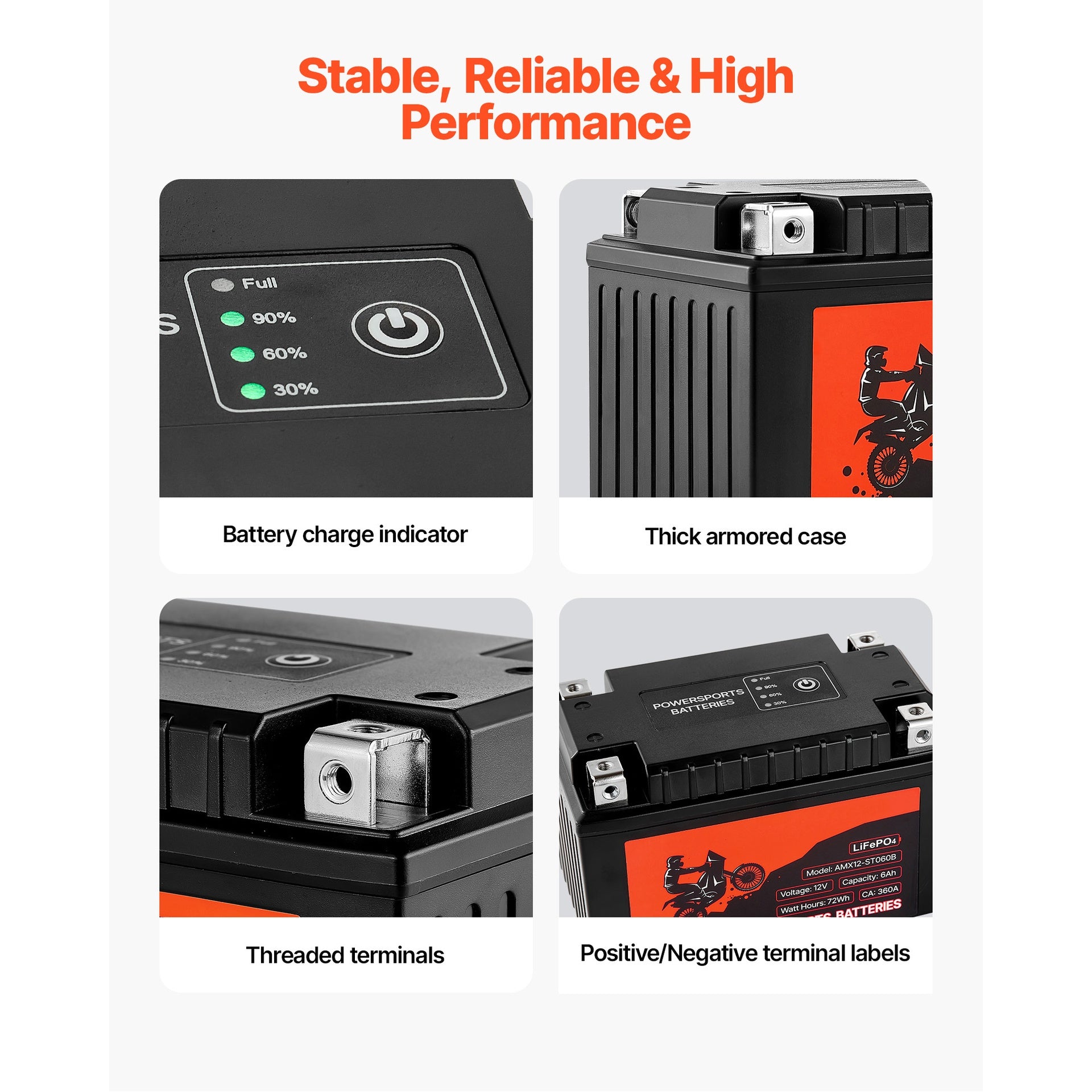 Motorcycle Battery 12V 6Ah YTX12-BS High Performance Powersports Battery