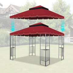 10x10 Ft Outdoor Patio Gazebo Replacement Canopy,Double Tiered Gazebo Tent Roof Top Cover Only GreatWall border(Frame Not Include)-Red