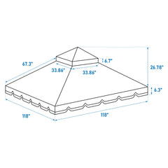 10x10 Ft Outdoor Patio Gazebo Replacement Canopy,Double Tiered Gazebo Tent Roof Top Cover Only GreatWall border(Frame Not Include)-Red