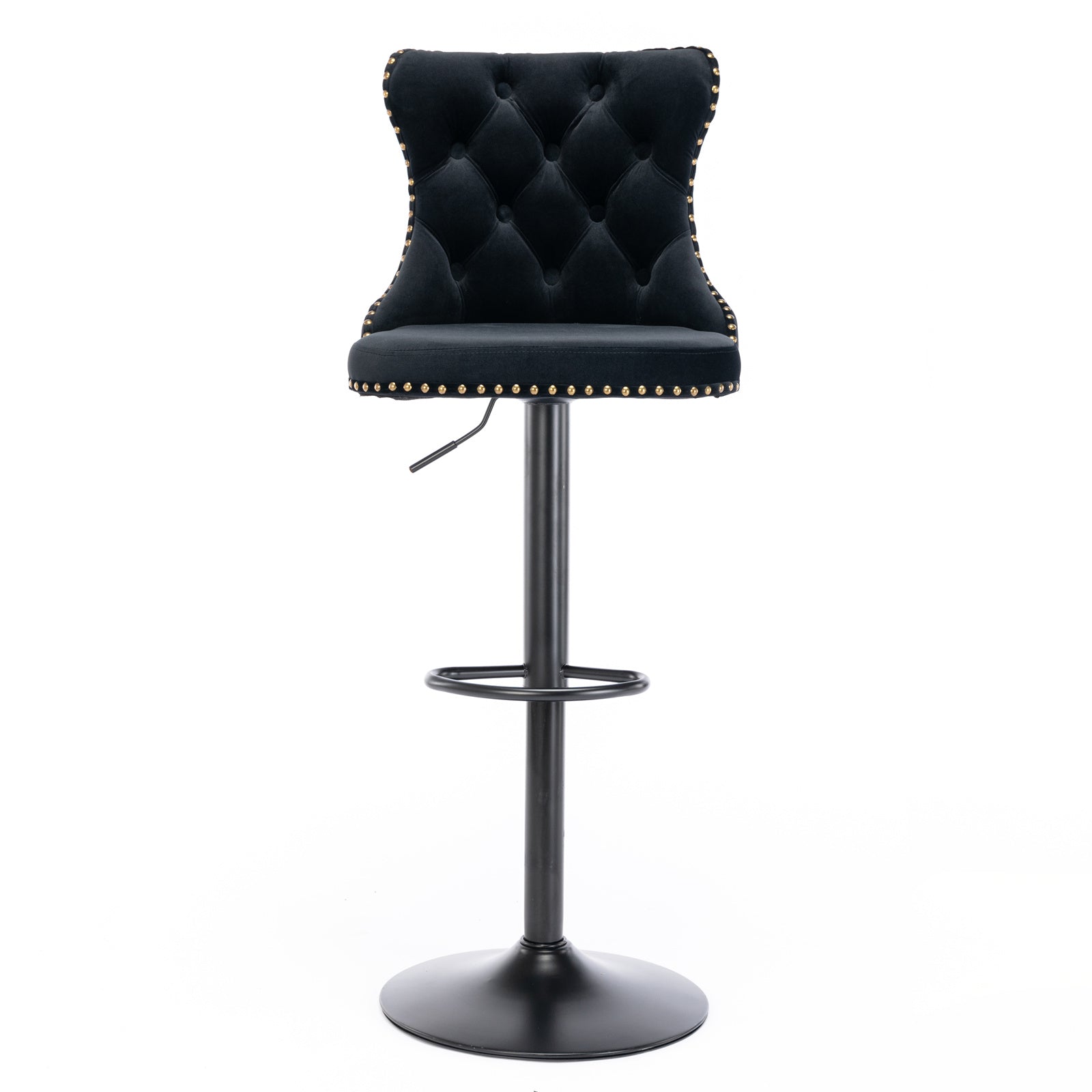 Swivel Velvet Barstools Adjusatble Seat Height from 25-33 Inch, Chrome base Bar Stools with Backs Comfortable Tufted for Home Pub and Kitchen Island, Black,Set of 2,AS1812BK