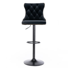 Swivel Velvet Barstools Adjusatble Seat Height from 25-33 Inch, Chrome base Bar Stools with Backs Comfortable Tufted for Home Pub and Kitchen Island, Black,Set of 2,AS1812BK
