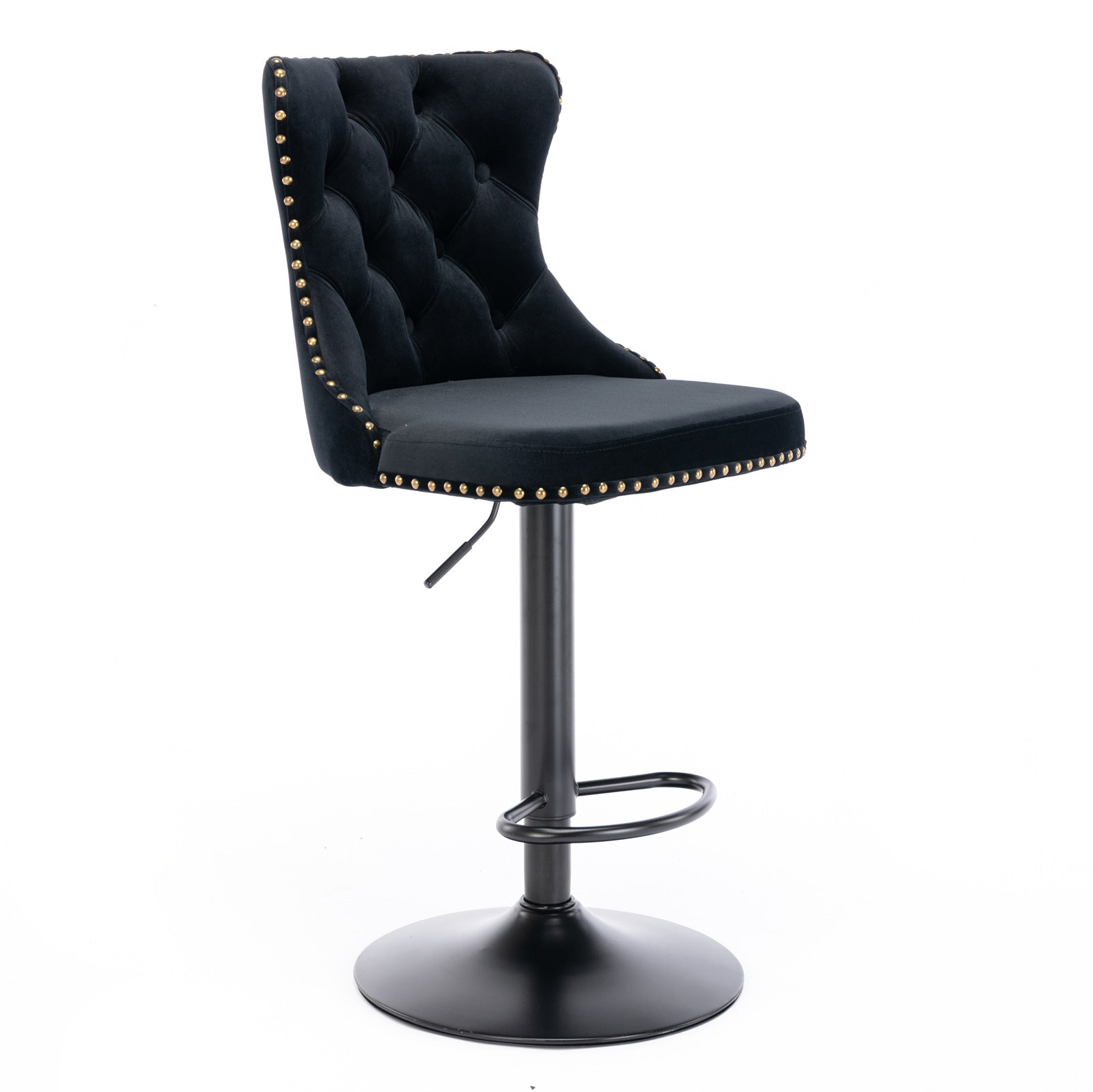 Swivel Velvet Barstools Adjusatble Seat Height from 25-33 Inch, Chrome base Bar Stools with Backs Comfortable Tufted for Home Pub and Kitchen Island, Black,Set of 2,AS1812BK