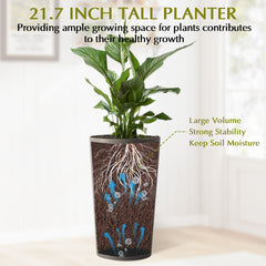 2 Pack Tall 21.7 in Planters for Outdoor Plants Modern Tall Square Planter Box Indoor Outdoor Porch Patio Flower Pot Modern Big Tapered Matte Tree Flower Pot for Garden, (Brown)