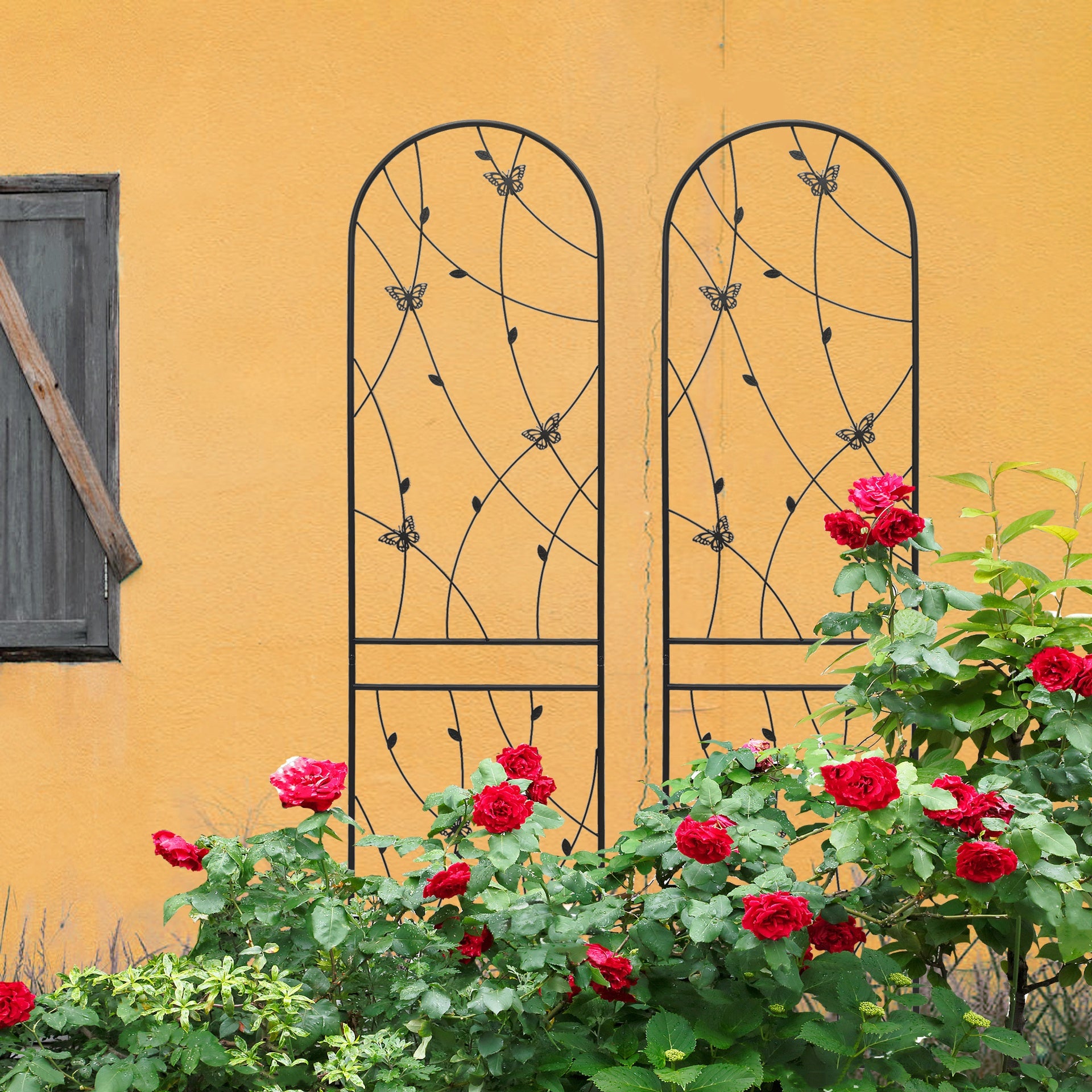 2 Pack Metal Garden Trellis 86.7" x 19.7" Rustproof Trellis for Climbing Plants Outdoor Flower Support Butterfly Deco Black