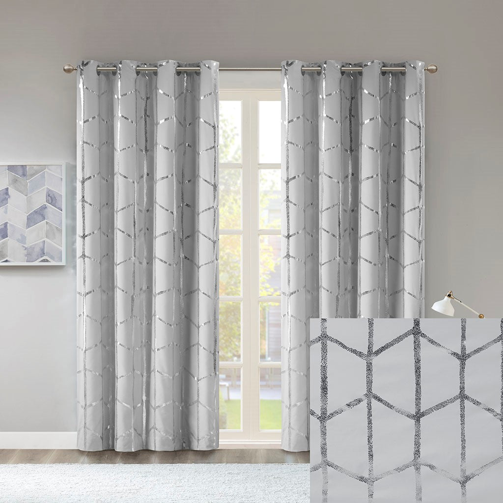 Total Blackout Metallic Print Grommet Top Curtain Panel Pair(2 Pcs Window Panels)