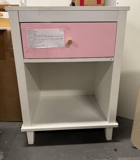 26.77''H Wooden Nightstand with One Drawer One Shelf for Kids, Adults, Pink+Golden handle