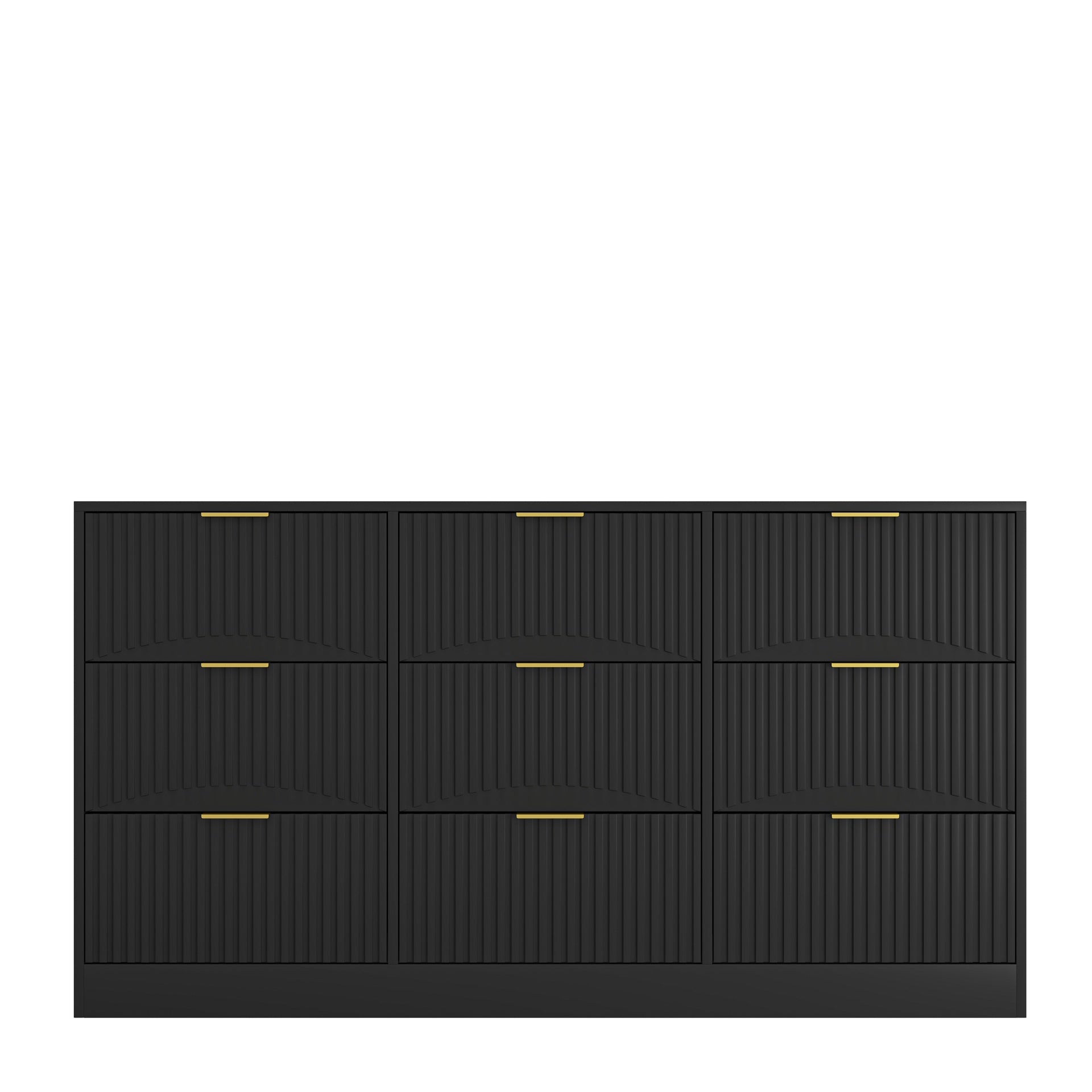 Black 9 Drawer Dresser, 63 inch Large Deep Chest of Drawers, Wooden Dresser Storage Cabinet with 9 Drawers for Bedroom, Long Dressers for Living Room, Hallway, Drawer panel with wavy patterns