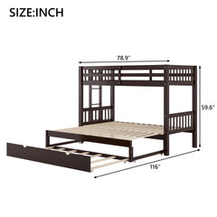 Twin over Pull-out Bunk Bed with Trundle, Espresso