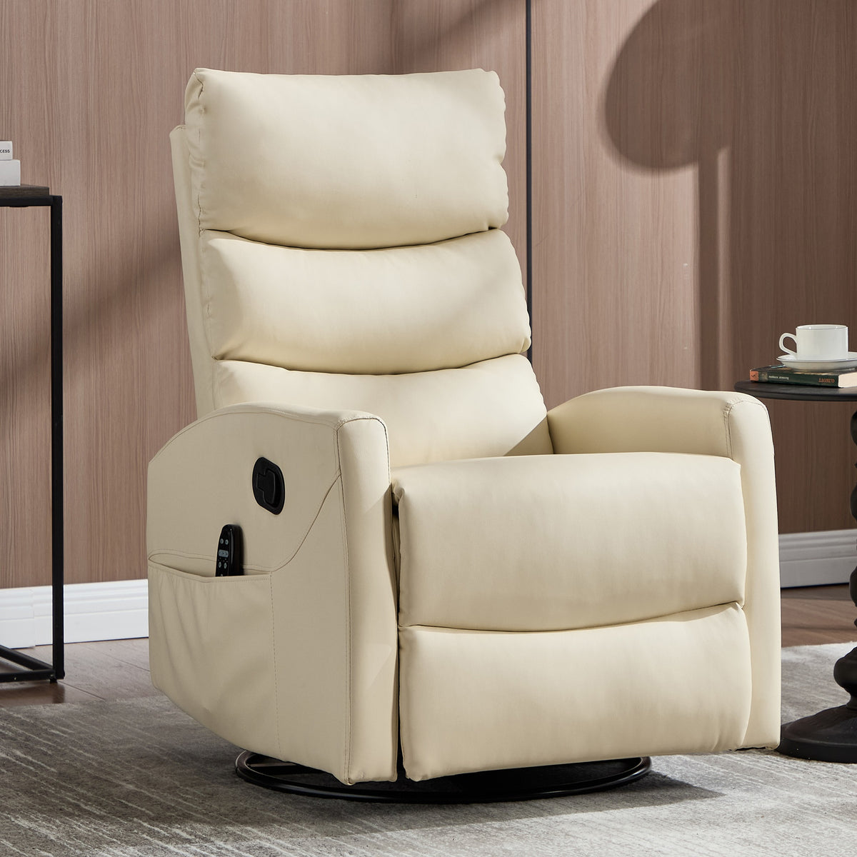 Heat Massage Manual Recliner Chair with Rocker and Swivel in Fabric for Living Room, Beige