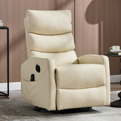 Heat Massage Manual Recliner Chair with Rocker and Swivel in Fabric for Living Room, Beige