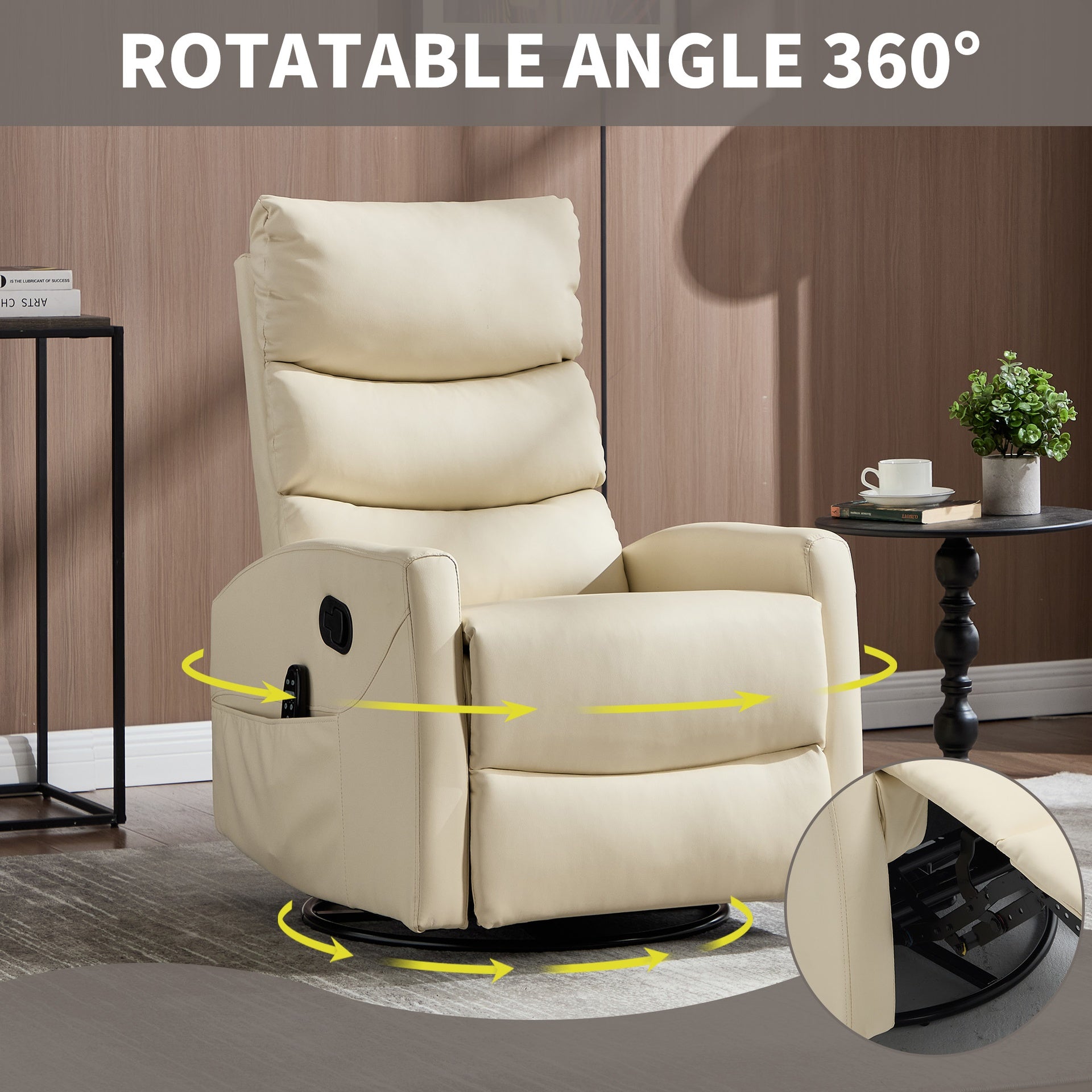 Heat Massage Manual Recliner Chair with Rocker and Swivel in Fabric for Living Room, Beige
