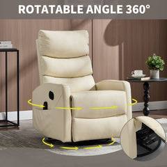Heat Massage Manual Recliner Chair with Rocker and Swivel in Fabric for Living Room, Beige
