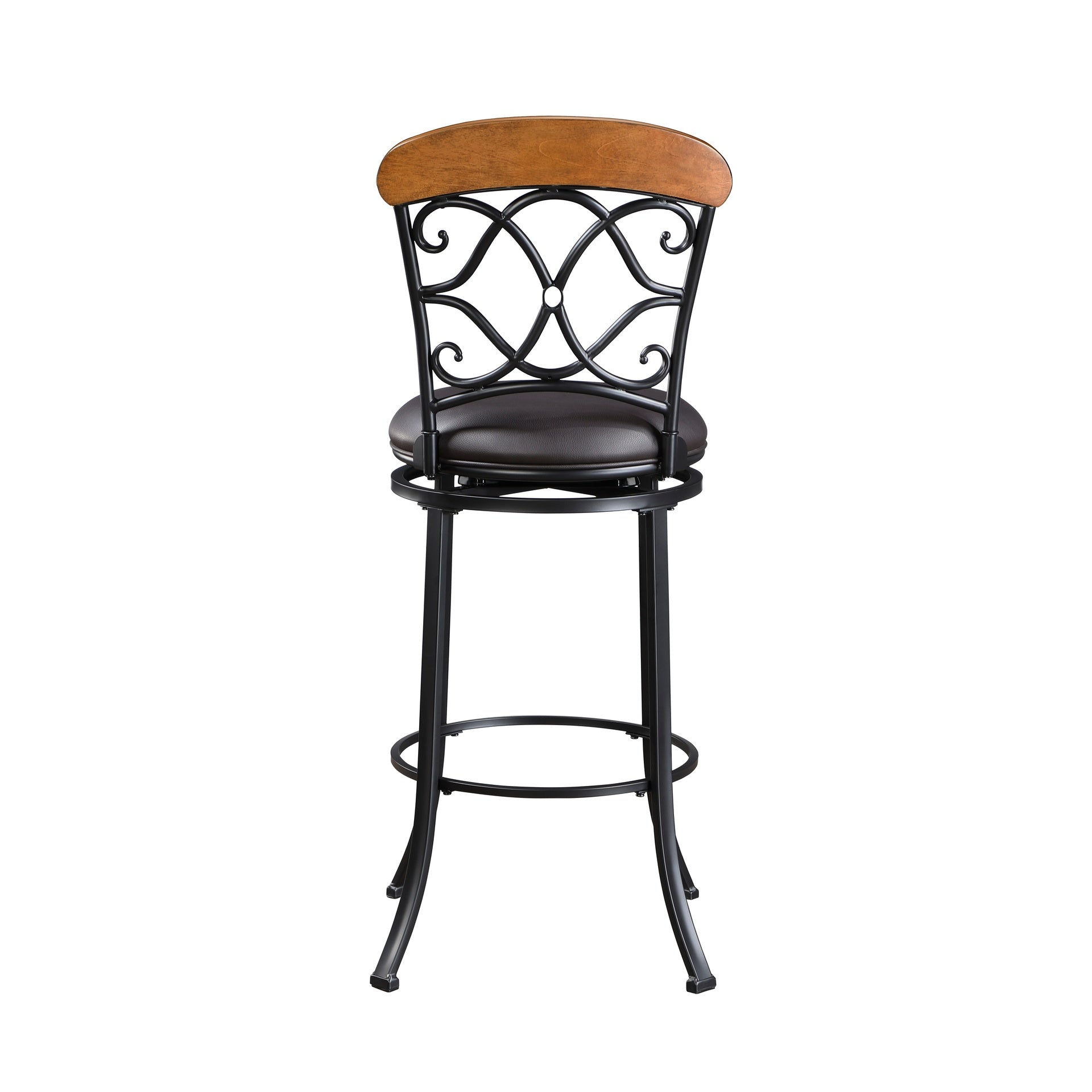 1pc Pub Height Swivel Chair Faux Leather Upholstered Black Metal Frame Dining Furniture