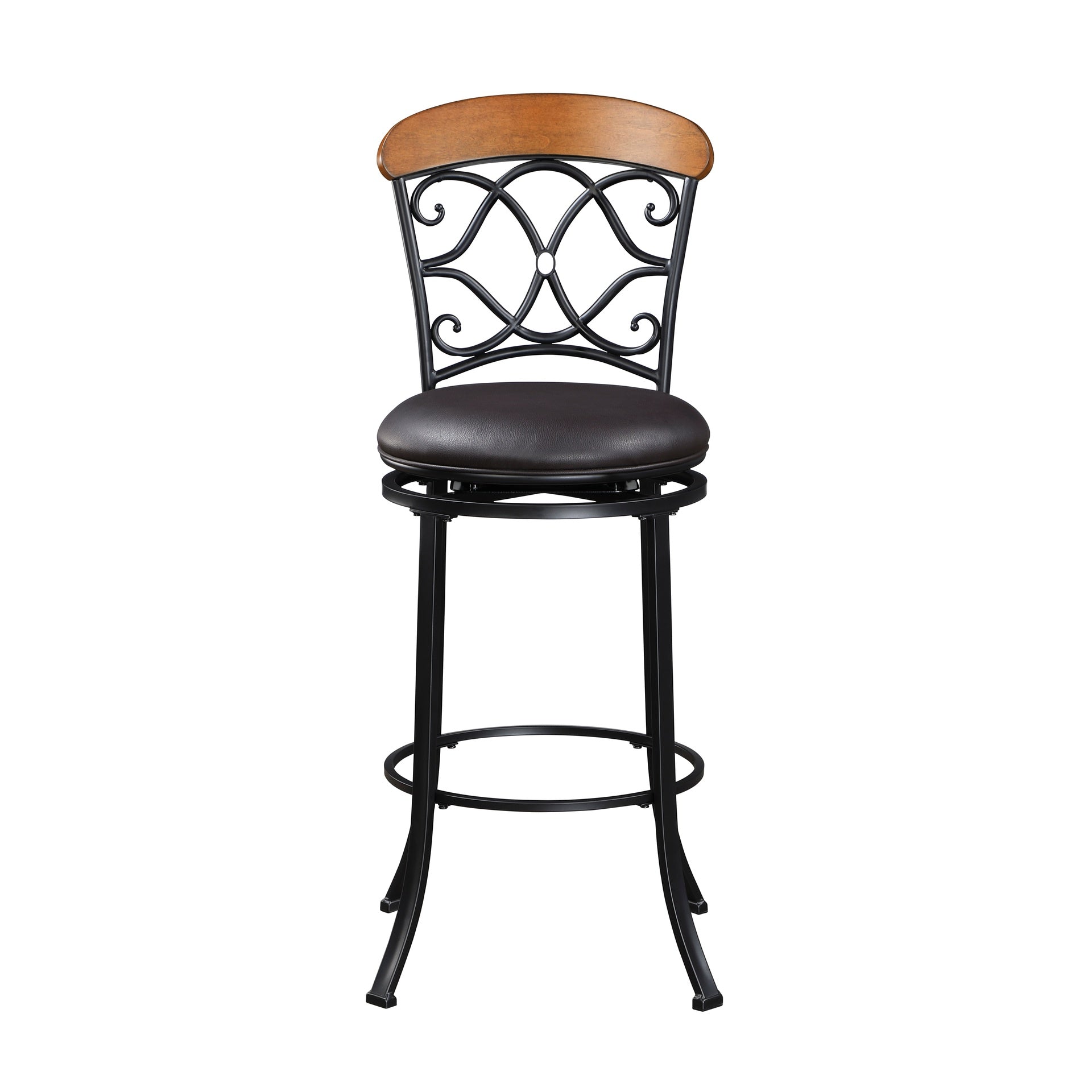 1pc Pub Height Swivel Chair Faux Leather Upholstered Black Metal Frame Dining Furniture