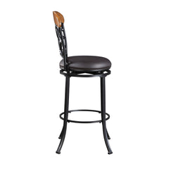 1pc Pub Height Swivel Chair Faux Leather Upholstered Black Metal Frame Dining Furniture