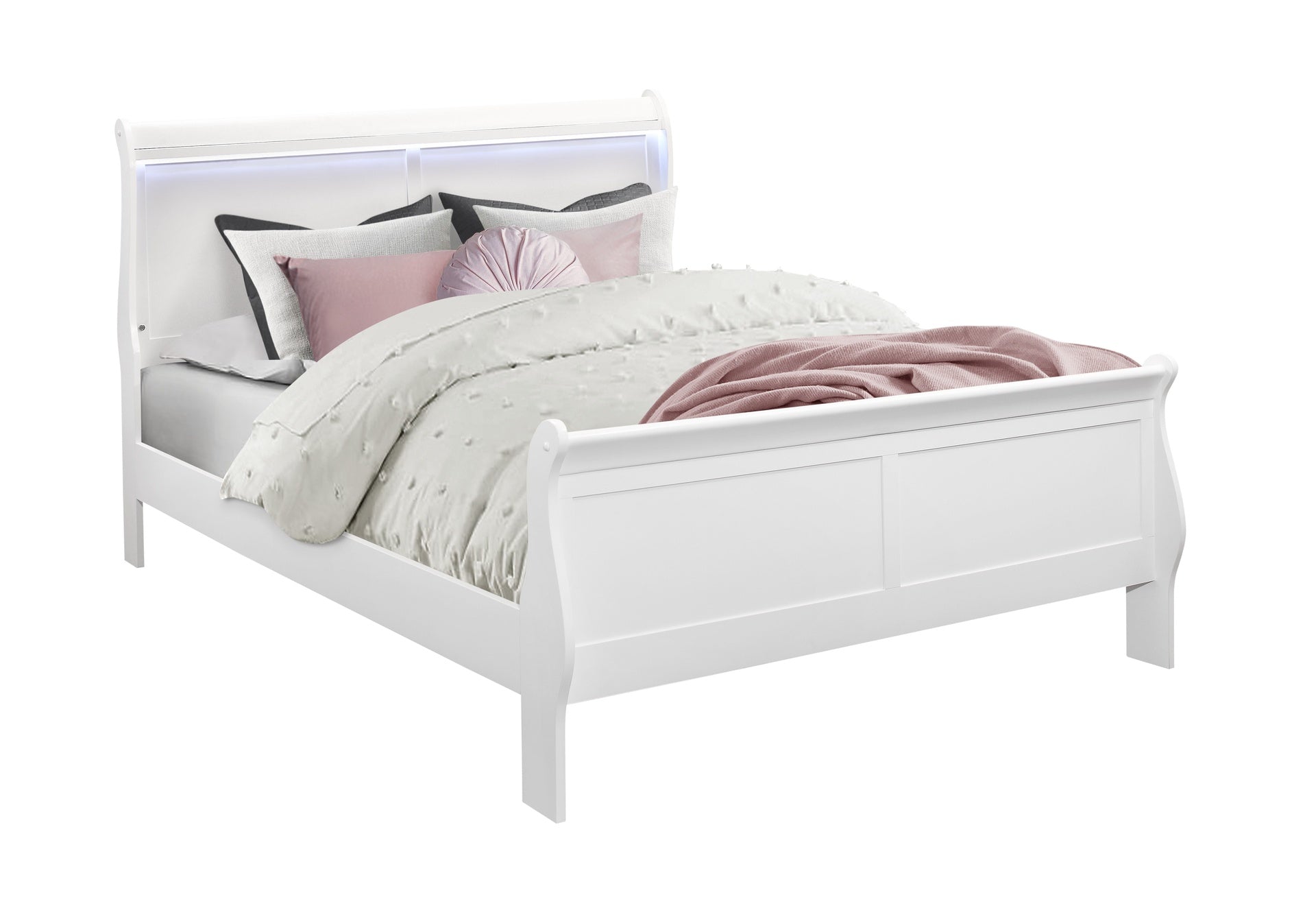 CHARLSTON WHITE QUEEN BED WITH LED