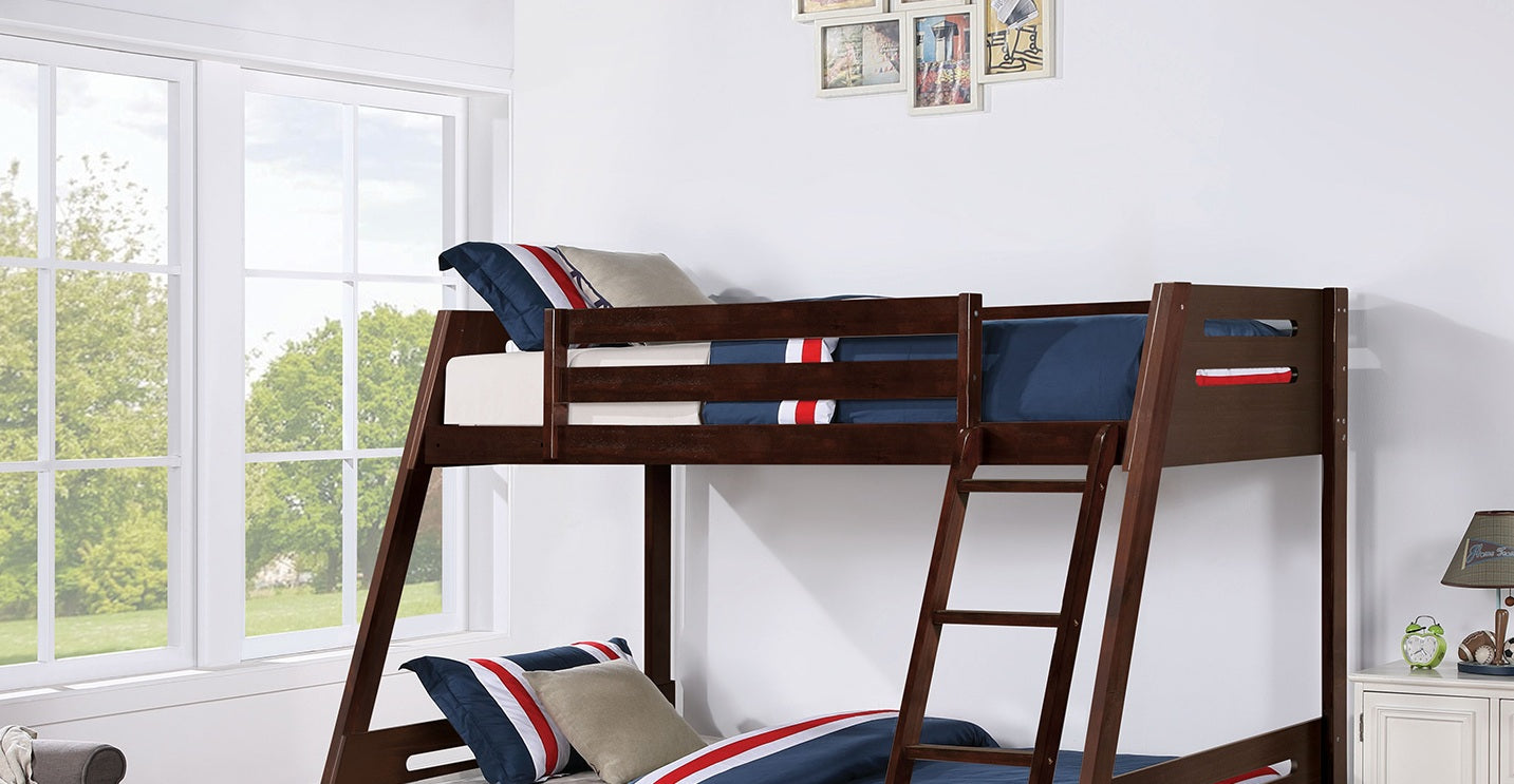 Transitional Bunk Bed Espresso Finishing And Underbed Drawers Angled Ladder