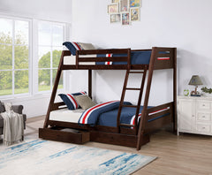 Transitional Bunk Bed Espresso Finishing And Underbed Drawers Angled Ladder