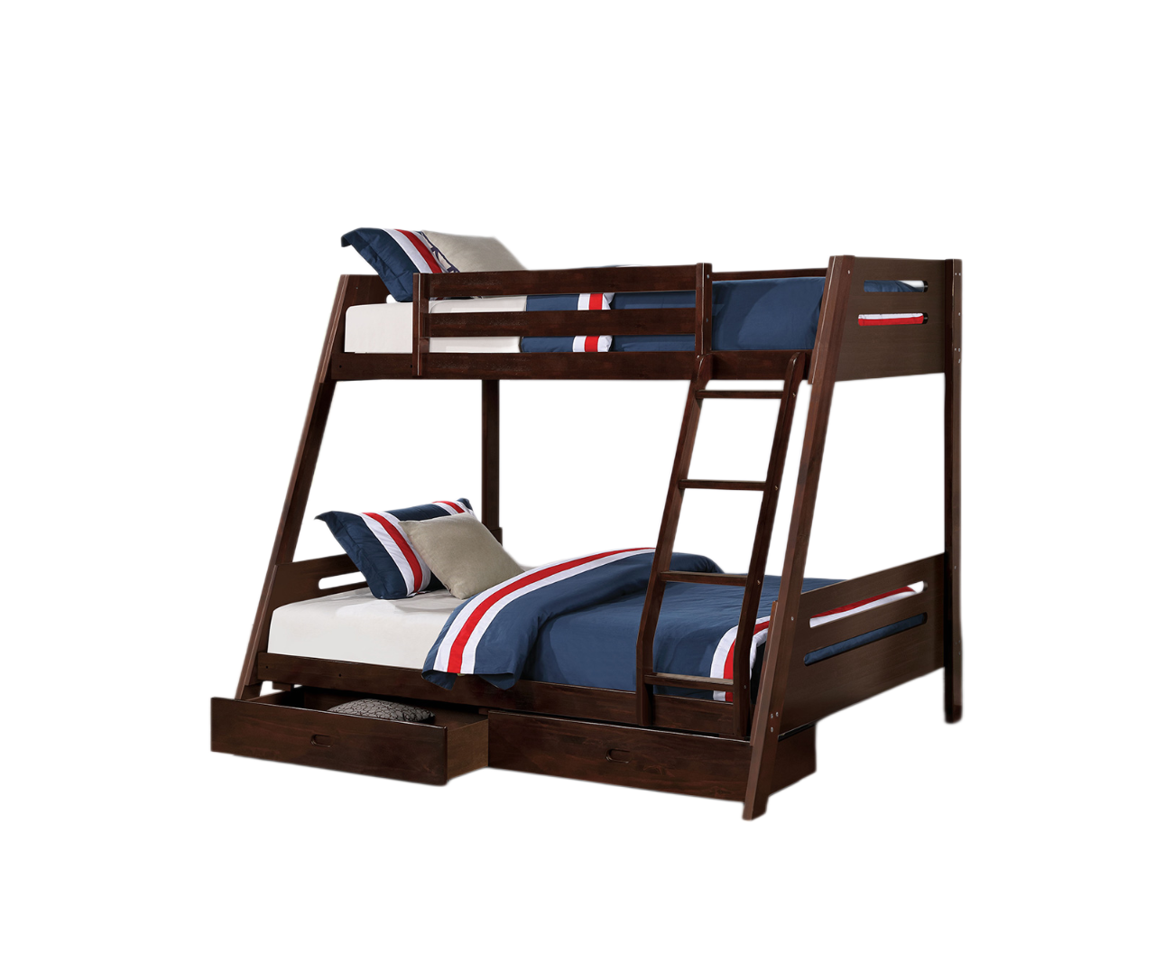Transitional Bunk Bed Espresso Finishing And Underbed Drawers Angled Ladder