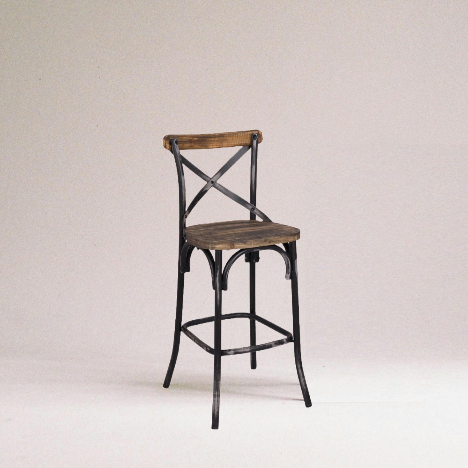 Antique Black Finish Metal Frame Vintage Style Bar Chair 1pc Wooden Seat Dining Furniture