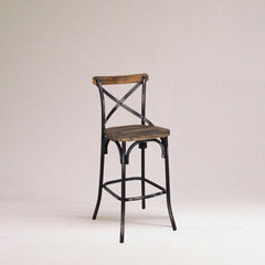 Antique Black Finish Metal Frame Vintage Style Bar Chair 1pc Wooden Seat Dining Furniture