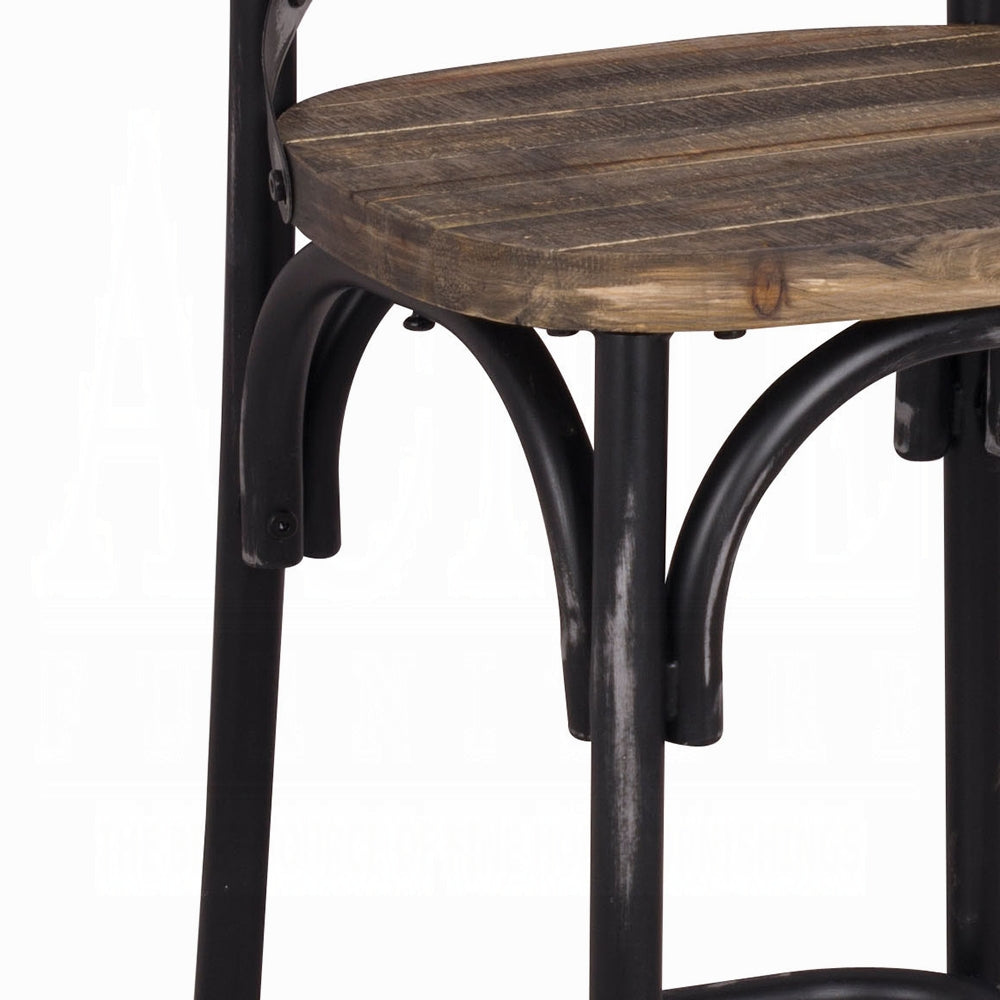 Antique Black Finish Metal Frame Vintage Style Bar Chair 1pc Wooden Seat Dining Furniture