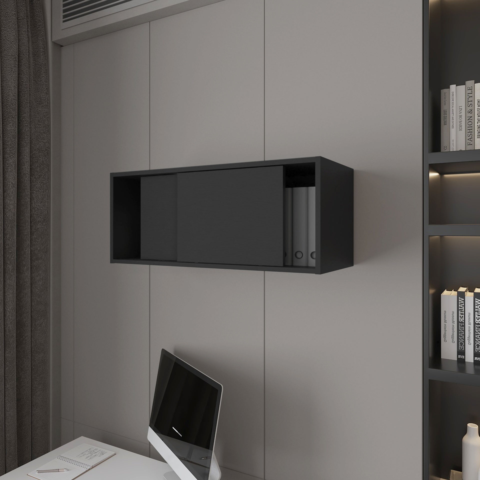 Anegam Floating Cabinet with Sliding Door, Black