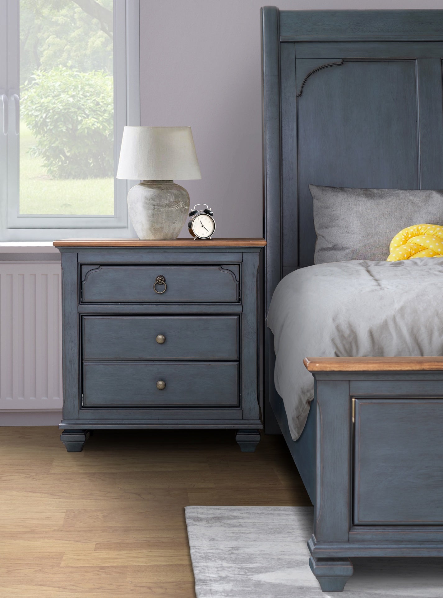 3-Drawer Nightstand, No Assembly Required, Corduroy Blue Finish