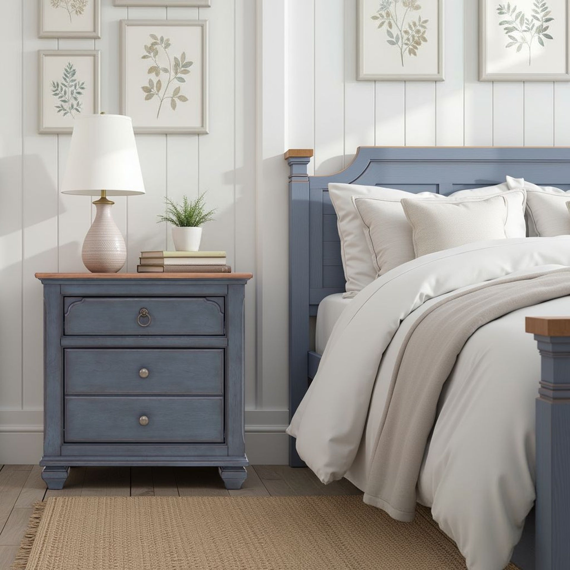 3-Drawer Nightstand, No Assembly Required, Corduroy Blue Finish