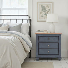 3-Drawer Nightstand, No Assembly Required, Corduroy Blue Finish