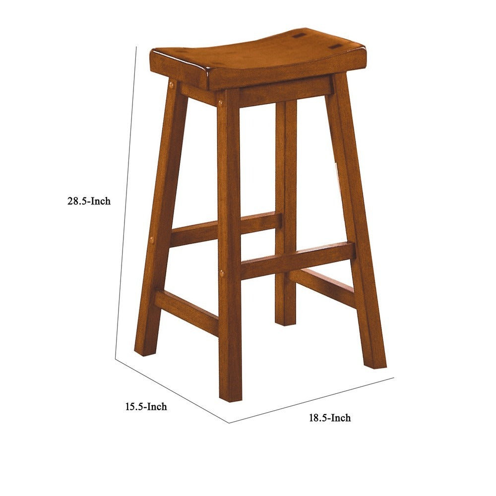 Wooden 29" Counter Height Stool with Saddle Seat, Oak Brown, Set Of 2