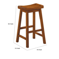 Wooden 29" Counter Height Stool with Saddle Seat, Oak Brown, Set Of 2