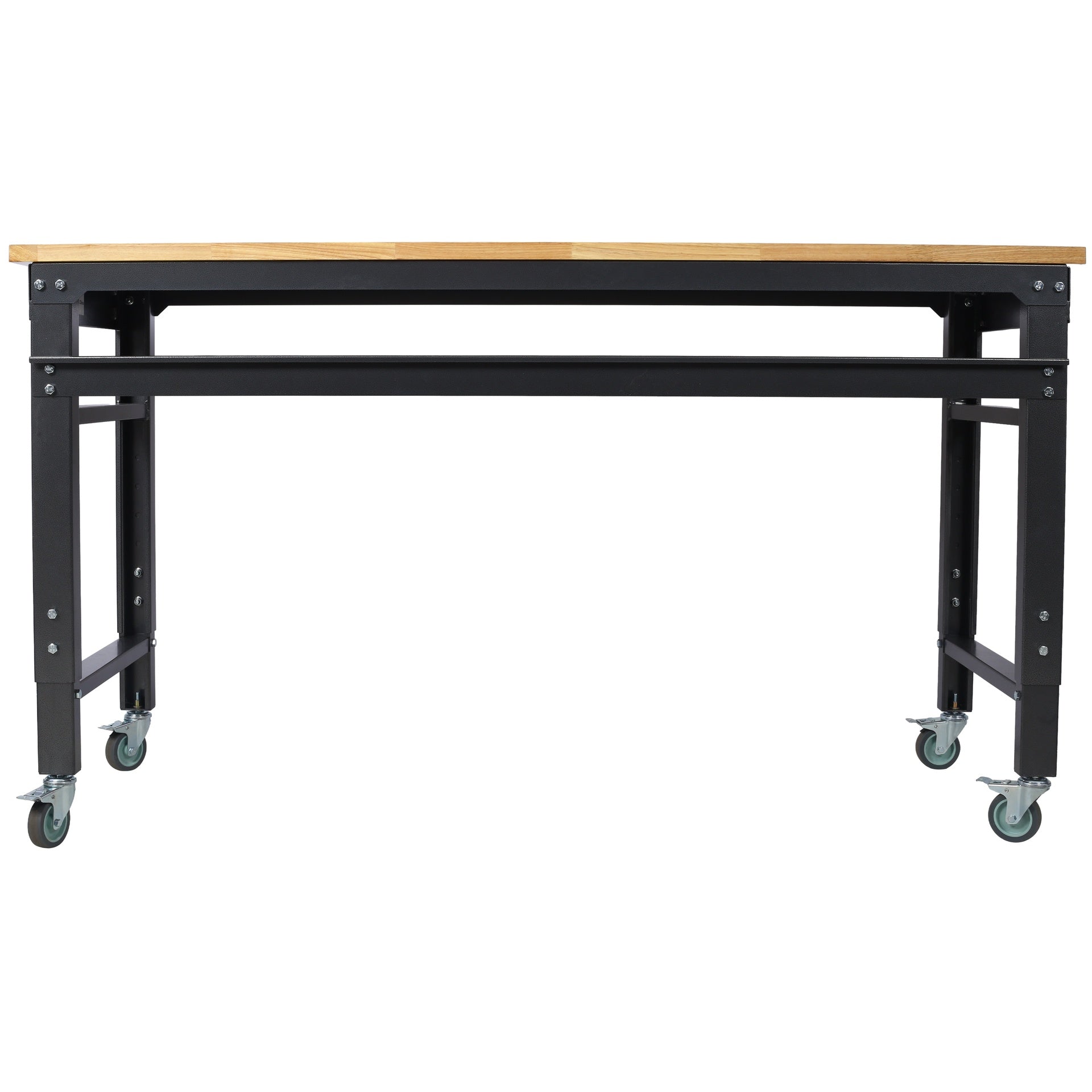 Workbench - 60" Wide Rolling Workbenches for Garage - Adjustable Height, Workshop Tool Bench, Metal with rubber Wood Top,Black Hammertone leg