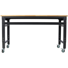 Workbench - 60" Wide Rolling Workbenches for Garage - Adjustable Height, Workshop Tool Bench, Metal with rubber Wood Top,Black Hammertone leg