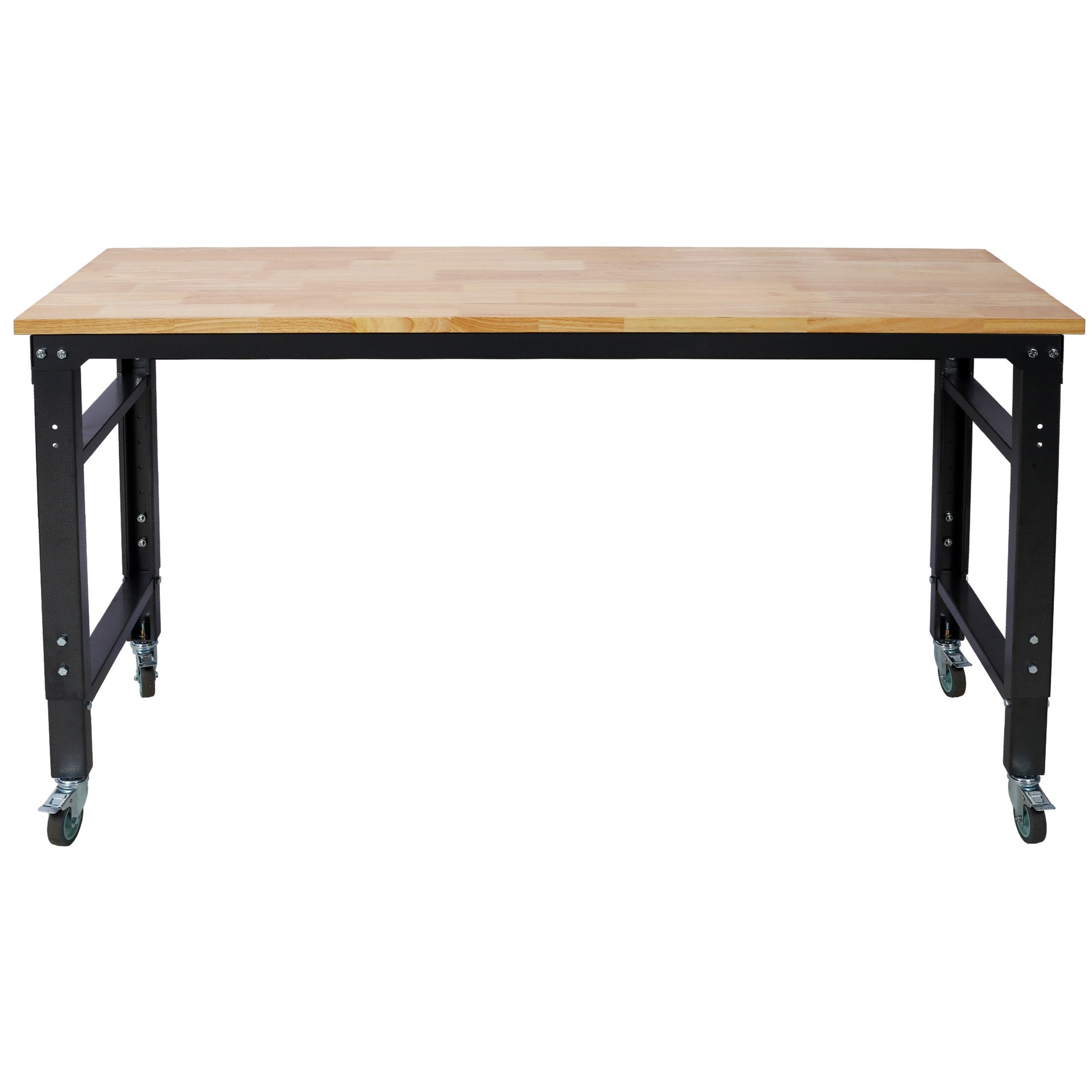 Workbench - 60" Wide Rolling Workbenches for Garage - Adjustable Height, Workshop Tool Bench, Metal with rubber Wood Top,Black Hammertone leg