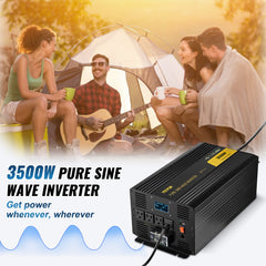 Pure Sine Wave Inverter 3500 Watt Power Inverter, DC 12V to AC 120V Car Inverter, with USB Port LCD Display Remote Controller and AC Outlets (GFCI), for RV Truck Car Solar System Travel Camping