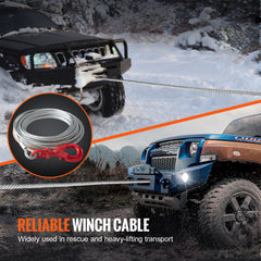 Galvanized Steel Winch Cable, 3/8 Inch x 100 Feet 15,200 lbs Breaking Strength, Wire Winch Rope with Swivel Hook, Towing Cable Heavy Duty, Universal Fit for SUV, Large Off-Road Vehicle, Truck