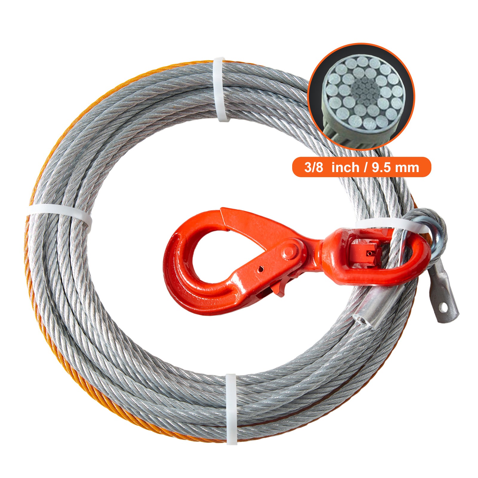 Galvanized Steel Winch Cable, 3/8 Inch x 100 Feet 15,200 lbs Breaking Strength, Wire Winch Rope with Swivel Hook, Towing Cable Heavy Duty, Universal Fit for SUV, Large Off-Road Vehicle, Truck