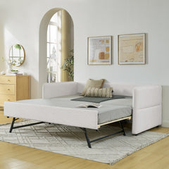 Daybed with Trundle Upholstered Tufted Sofa Bed, Twin Size, Boucle Fabric, Beige (83"x43"x29.5")
