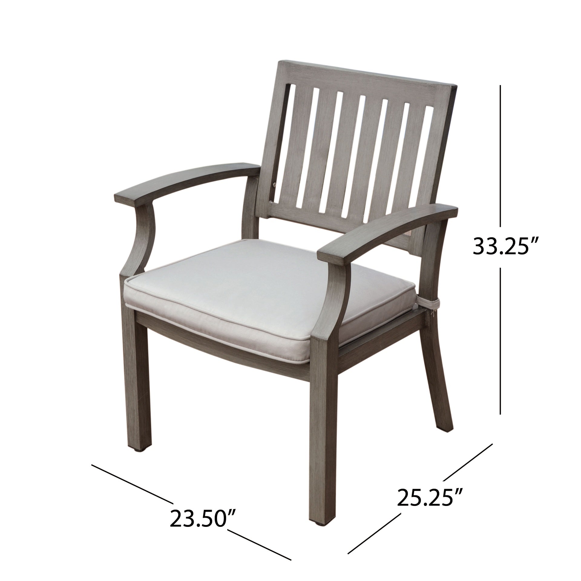 Outdoor Modern Aluminum Dining Chair with Cushion (Set of 2), Dark Gray and Silver