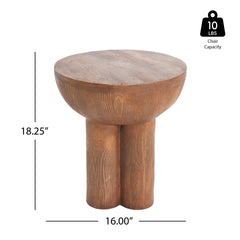 Iris Outdoor Patio Three-Legged Wood-Grain Round MGO Side Table, Brown