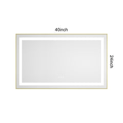 40 x 24 Inch LED Bathroom Mirror with Front and Backlight, Wall Mounted Vanity Mirror with Aluminum Frame, Anti-Fog, Memory, 3 Colors, Stepless Dimmable
