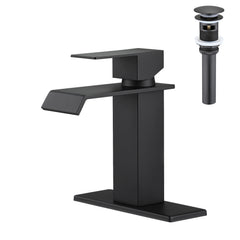 Waterfall Spout Bathroom Sink Single Handle Faucet with Pop-Up Drain (with Overflow)