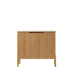 30" TURIO Freestanding Roma Travertine-Pattern Sintered Stone Counter Top and Natural Woodgrain Plywood Cabinet with Two Doors, NO Basin, NO Faucet and Sink Cover